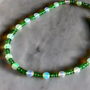 New natural untreated Ethiopian Opal & Tsavorite garnet sterling silver necklace